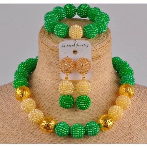 Graceful green and gold african jewelry set costume necklace nigerian wedding set FZZ09-07