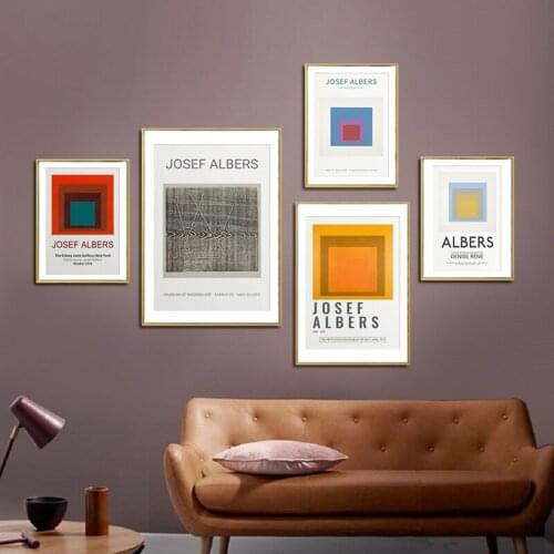 Josef Albers Canvas Printing Exhibition Poster and Prints Abstract Wall Art Minimalistic Square Shape Picture for Home Decor