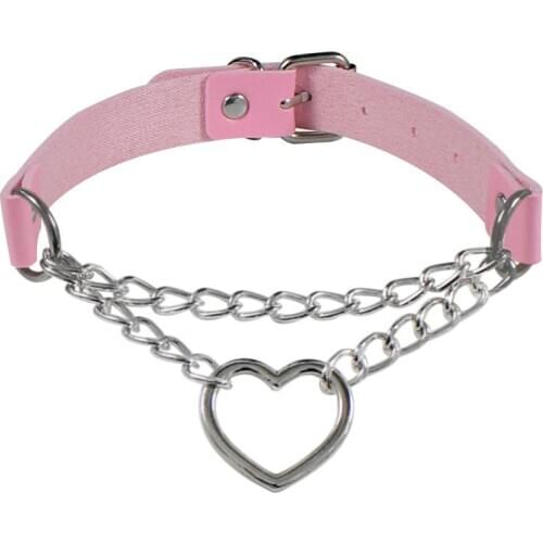 Pink Gothic Round Heart Choker Necklace Collar Punk Chocker Women Leather Pendant Necklace Buckle Wedding Party GiftJewelry