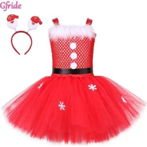 Red Toddler Girls Christmas Costumes Tutu Tulle Dress With Headband For Kids New Years Cosplay Festival Party Cartoon Clothing