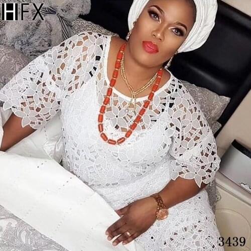 HFX Nigerian Lace Fabric 2020 High Quality Lace Water Souble African Guipure Cord Lace Fabric Cotton For Party Wedding Dress