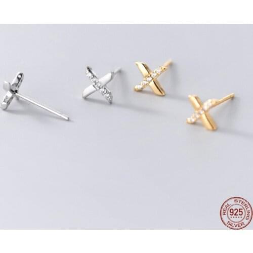 LKO 925 Sterling Silver Minimalist Mini Girl Birthday Gift Cross Letter X Stud Earrings for Women Chic Jewelry Ornaments