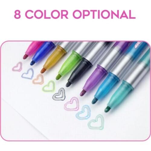 8 Colors Metallic Double Lines Art Markers Pen Contour Pen Highlighter Pen Stationery for Kids Painting Calligraphy Lettering