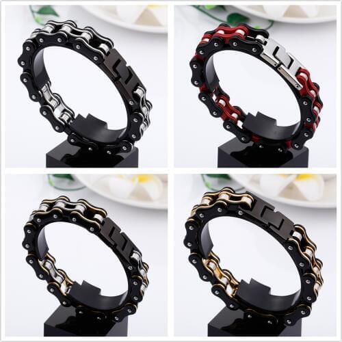 Punk Hip Hop New Sale Rock Bracelet Chain 316L Stainless Steel Biker Bicycle Link Chain Mens Bracelet Bangle 9.05inch 21mm Wide
