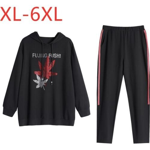 New ladies autumn winter plus size sports sets for women large slim cotton hoodie and long pants training suit 3XL 4XL 5XL 6XL