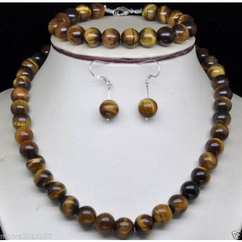 A Set Lovely Jewellery Set Tiger eye stone beads necklace bracelet earring