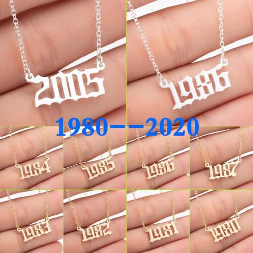 1980-2020 Year Number Necklaces Stainless Steel Gold Color Custom Birth Year Pendant Necklaces Friends Gifts Wholesale