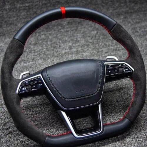 Flat 100% Real Carbon Fiber racing steering wheel compatible For Audi A6 A6L A7 C8 2019 2020 2021