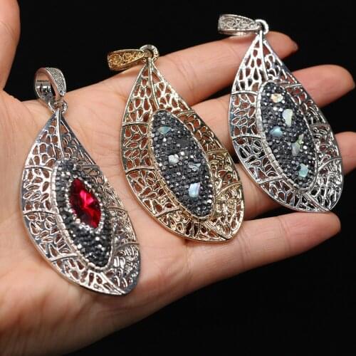 1PC Trendy Metal Charms Drop Shape Hollow Zinc Alloy Zircon Pendant for Women Jewelry Making DIY Necklace Accessories 70x35mm