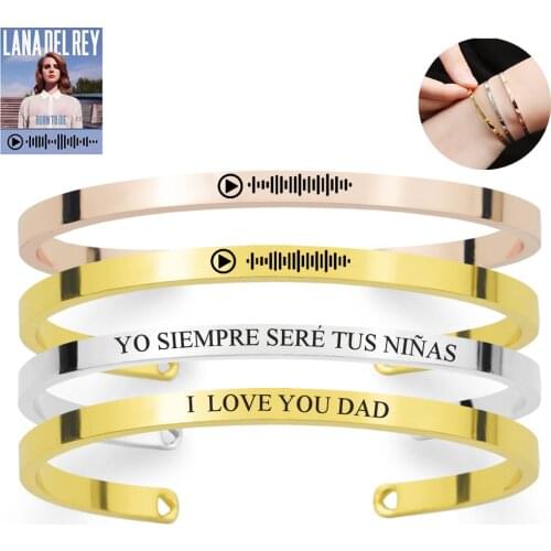 Custom Music Code Stainless Steel Bracelet Personalized Letters Text Cuff Bangle Bracelet for Women Men Jewelry