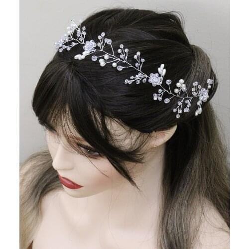 Fashion Crystal Bridal Hair Vine Pearl Wedding Headband Beads Girls Hair Ornaments Women Flower Hair Accessories for Bride