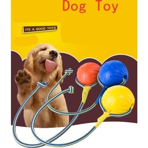 Teeth Indestructible Bite Rubber Puppy Funny Training Ball Chew Toys Play Fetch Solid with Carrier Rope Pet Dog
