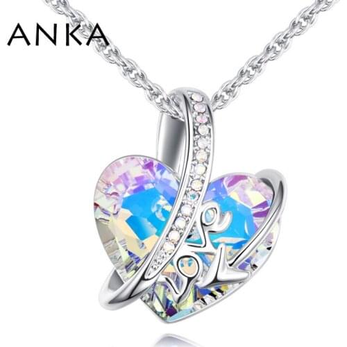 ANKA romantic classic crystal heart shaped metal LOVE pendant necklaces for women fashion jewelry Crystals from Austria #26429