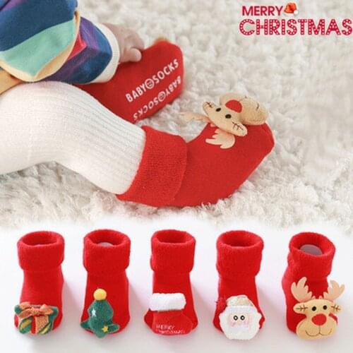 Christmas Thick Terry Socks Baby Toddler Socks Doll Cartoon Non-slip Newborn Socks Children Floor Socks Keep Warm Infants Socks