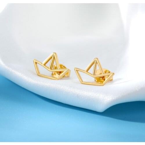 Stainless Steel Sailboat Stud Earrings For Women Girls Korean Fashion Cute Origami Style Earrings 2021 Trend Jewelry Couple Gift
