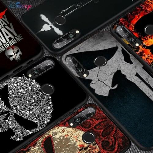Silicone Cover Marvel Punisher Skull For Huawei P50 P40 P30 P20 Pro P10 P9 P8 Lite E Plus 2017 2016 5G Black Phone Case