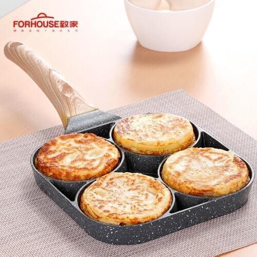 4 Hole Fried Egg Burger Pan Non-stick Multipurpose Egg Frying Pan Kitchen Utensil For Gas Stove Induction Cooker Tool