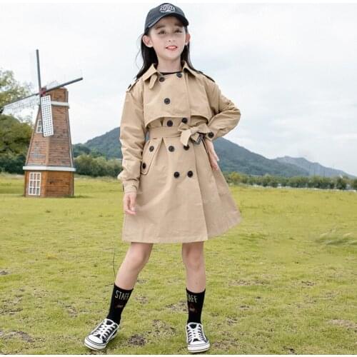 Girls trench autumn kids trench england style long jackets for girls children birthday clothes girls casual outerwear jackets