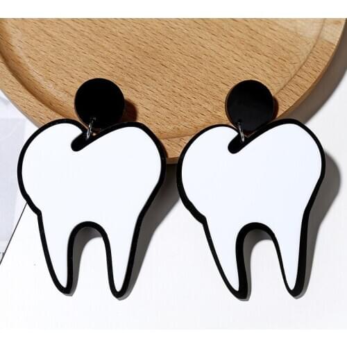 Creative Tooth Acrylic White Pendants Earrings for Women Statement Grunge Aesthetic Alternative Fashion Geometry Edgy Jewelry