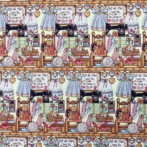 Cross stitch teddy bear sewing room cotton fabric Sewing Quilting lolita dress fabric diy children package material
