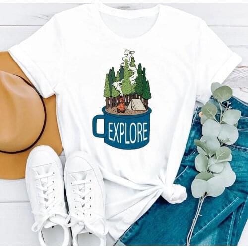 Summer New Style Camper Adventure Travel Cartoon Short Sleeve Women Fashion Clothes Print Tshirt Female Tee Top Graphic T-shirt