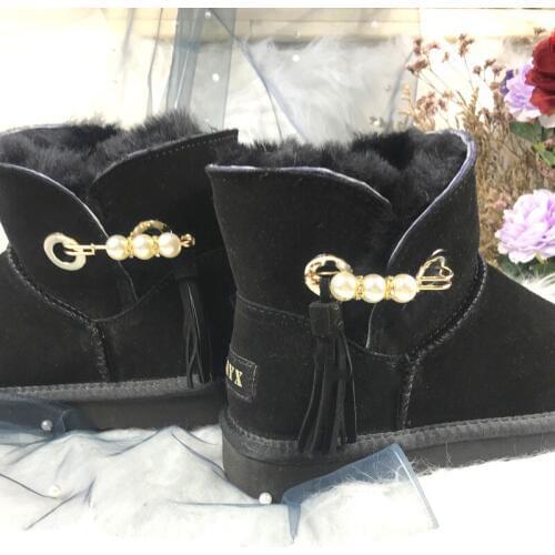 Natural wool tassel decoration 2020 womens shoes boots ankle leather buttoned leather ladies snow boots warm brand womens wint