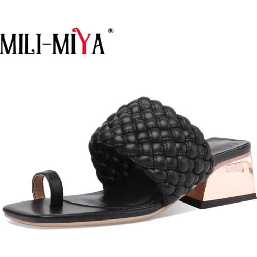 MILI-MIYA New Sexy Pinch Square Toe Thick Heels Women Slippers Summer High Quality Elegant Dress Shoes Ladies Outdoor Sandals