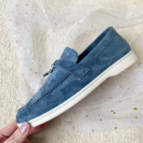 DONNAIN Natural Kid Suede Moccasins Women Jean Blue Comfort Casual Flat Loafers Luxury Brand Design Shoes Genuine Leather