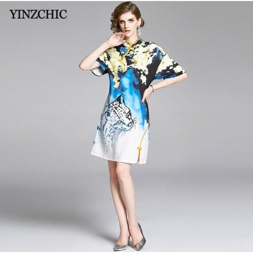 Vintage Printed Woman Mini Dress Half Sleeve Ladies Elegant Short Dress Floral Leapard Print Loose Dresses Women