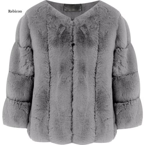 Plus Size Winter Women Faux Fur Coat Thicken Short Style Faux Furs Women Coat Long Sleeve O Neck Fluffy Solid Color Overcoat New