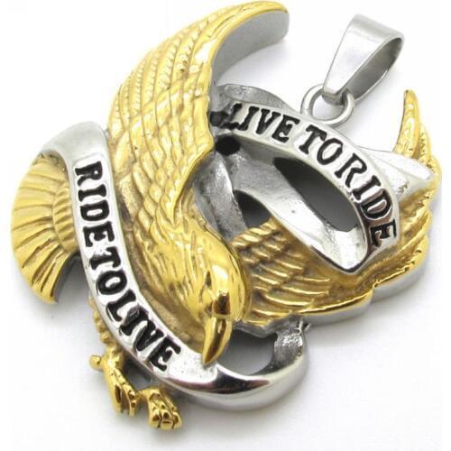 Gold & Silver color New Mens Punk Biker Eagle Hawk Ride to Live Stainless Steel Pendant Jewelry