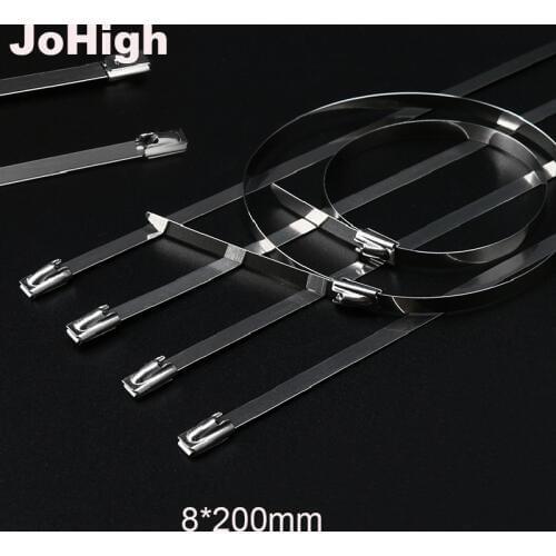JoHigh 100pcs Latching Stainless Steel wires cable ties self-Lock wrap zip ties 8*200mm