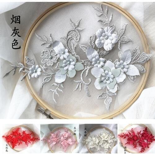 4 Pieces Bridal Lace Applique Floral Embroidered Lace Appliques Trims Lace Accessories For DIY Wedding Dress Costumes