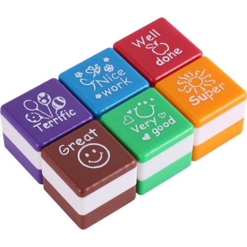 6 Styles/SET Kawaii Cute Teachers Stampers Inking Praise Reward Stamps Motivation Sticker School Supplies