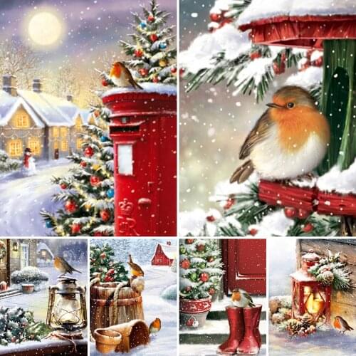 5D DIY Diamond Painting Bird Snow Tree Cross Stitch Kit Full Drill Square Embroidery Mosaic Winter Picture of Rhinestones Gift