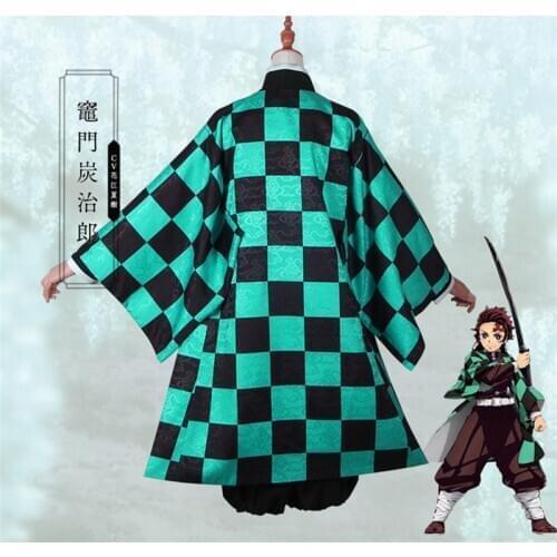 Anime!Demon Slayer Kimetsu no Yaiba Kamado Tanjirou Combat Gear Cosplay Costume Haori Coat Uniform Halloween For Women Men
