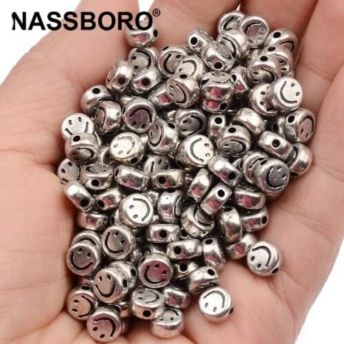 100pcs/Lot 7mm Flat Round Shape Acrylic Spaced Beads Smile Face Beads For Jewelry Making DIY Charms Bracelet Necklac
