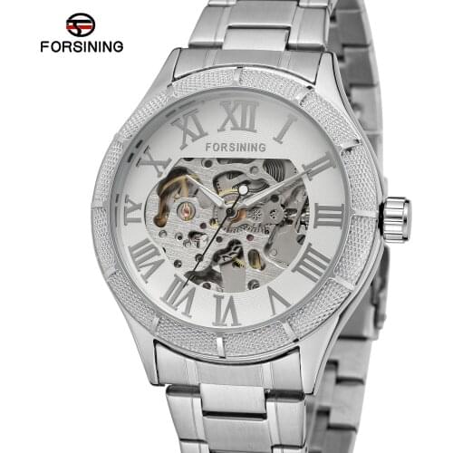 FORSINING Top Brand Men Automatic Mechanical Wrist Watch Man Luminous Hand Skeleton Oversize Dial Leather Relogio masculino