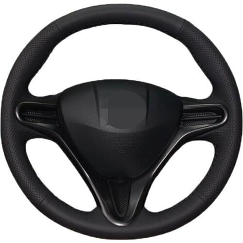Car Steering Wheel Cover DIY Hand-stitched Black Artificial Leather For Honda Civic Civic 8 2006-20011 (3-Spoke)