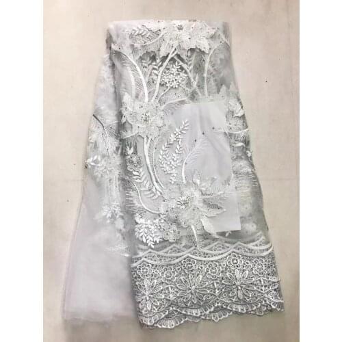 Hot sale Net Lace Fabric Tulle Netting Fabric African Beaded French Lace Fabric High Quality White Stones And Beads Dress