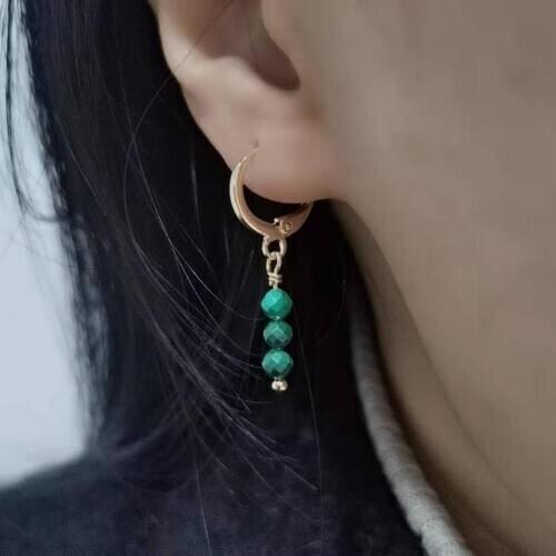Faceted Malachite Bar Earrings Gemstones Simple Delicate Charms Gold Fine Jewelry Elegant Classic Earrings For Women Girl Gift
