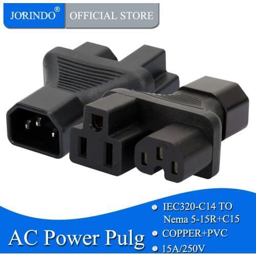 JORINDO IEC320 C14 TO 5-15P,C14 TO C15,IEC 320 C14 para C15+Nema 5-15R, nema C14 para C13 5-15R Adaptador AC, 15A 125 V