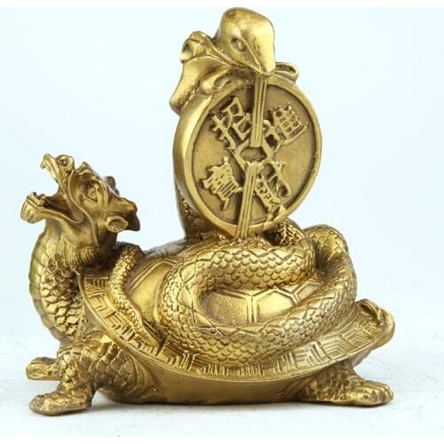 Chinese Myth Therion Beast Snake Dragon Turtle Tortoise Brass Evil XuanWu Statue