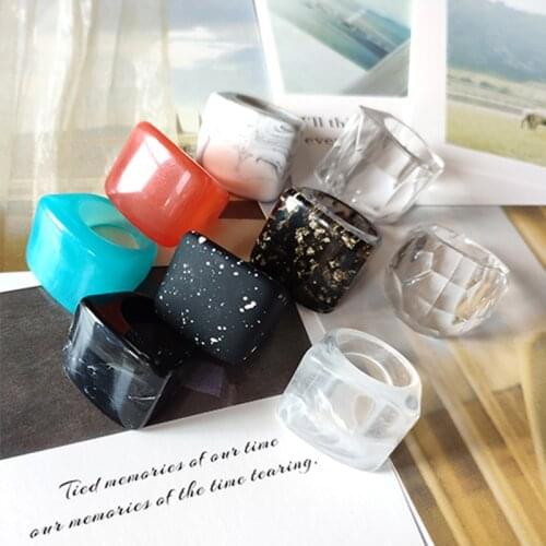 New Colorful Transparent Acrylic Irregular Square Gold Foil Marble Pattern Ring Exaggeration Resin Glass Rings For Women Jewelry
