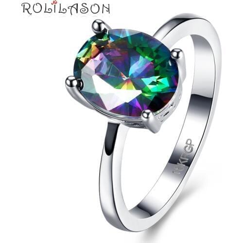 ROLILASON Special Party Trendy Cubic Zirconia Multicolor Crystal Jewelry For girl silver color Rings size #6#7#8 JR2146