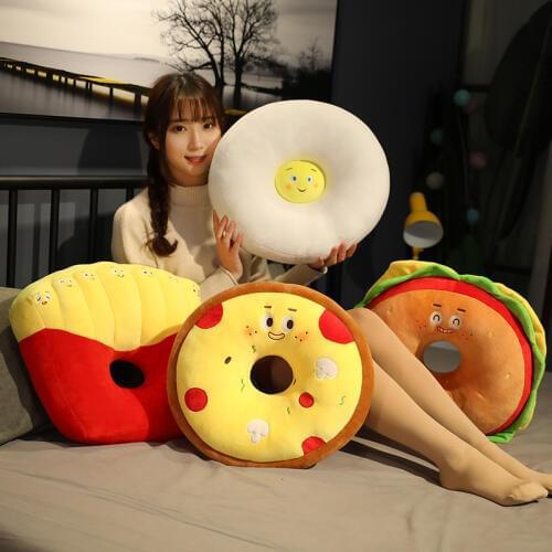 Creative Snack Food Stuffed Plush Pillow Cushion Hamburg Pizza Chips Egg Plush Toys Room Sofa Decoration Kids Children Gift
