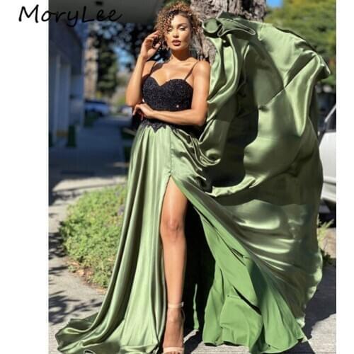 Lace Prom Dresses Sweetheart Spaghetti Straps Spandex Satin A-Line Prom Dresses With Zipper Back vestidos de fiesta de noche