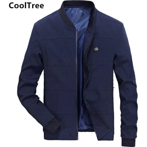 CoolTree Men Casual Jacket Spring Autumn Solid color Stand collar Baseball Coats Male Slim Fit Zipper Outerwear Brand Clothing