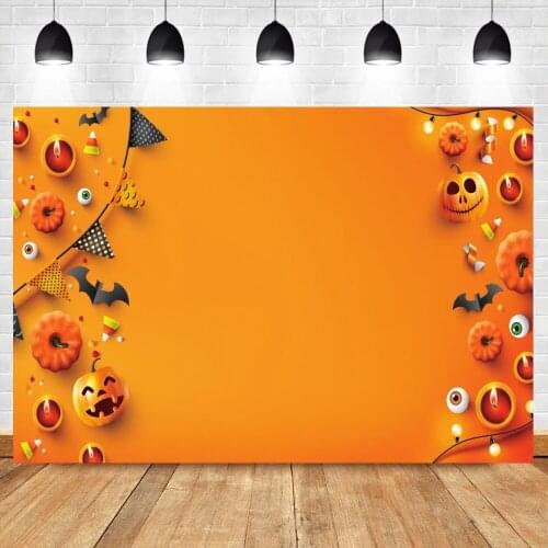 Laeacco Red Pumpkins Grimace Black Bat Kids Child Portrait Shoot Photography Background Photographic Backdrop Photocall Photo