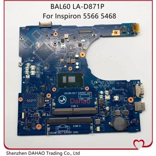 CN-0KCKCP 0KCKCP KCKCP For DELL Inspirin 5466 5566 5768 5568 5468 Laptop motherboard BAL60 LA-D871P Mainboard W/ i3-6006U TestOK